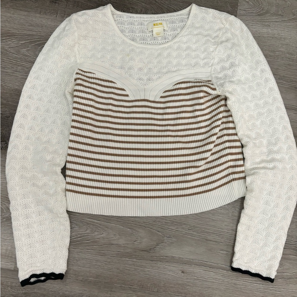MAEVE by Anthropologie ribbed lace nylon viscose top contrast size small white - Picture 3 of 8